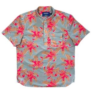 CHUBBIES Men Size L Blue Bloom Slam Floral Seersucker Short Sleeve Popover Shirt